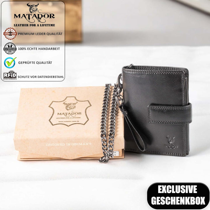 MATADOR Herren Biker Geldbörse Portemonnaie Leder mit Kette | Brieftasche Portmonee Männer mit RFID
