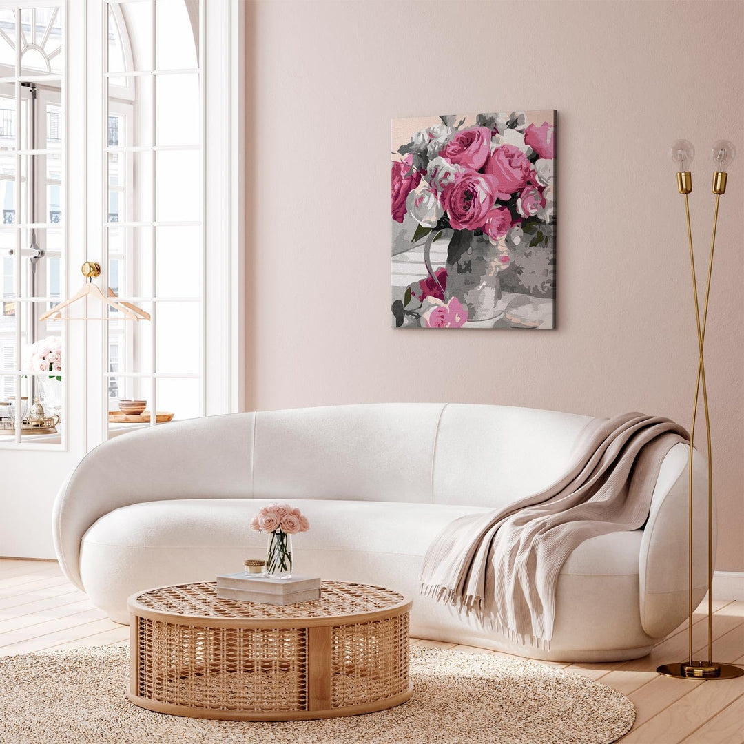 murando - Malen nach Zahlen Blumen Blumenstrauss Pfingstrose 40x60 cm Malset mit Holzrahmen auf Lein