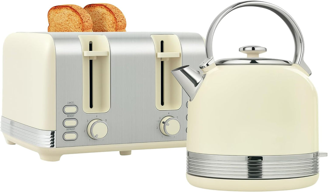 HOMCOM Set aus Wasserkocher und Toaster 2200 W, Edelstahl-Wasserkocher 1,7 L mit Isolierung und 4-Sc