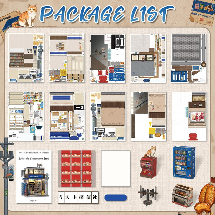 Fsolis Book Nook Japan-Booknook DIY Craft Kits Japanische Buchhandlung, Miniatur Puppenhaus Bausätze