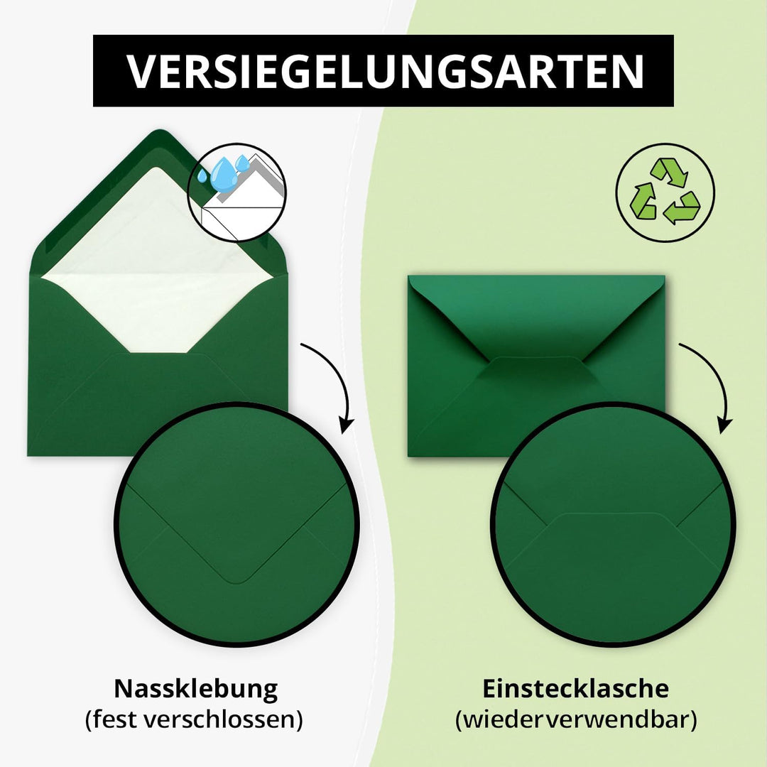 50 Briefumschläge Dunkel-Grün - DIN C6 - gefüttert mit weissem Seidenpapier - 90 g/m² - 11,4 x 16,2