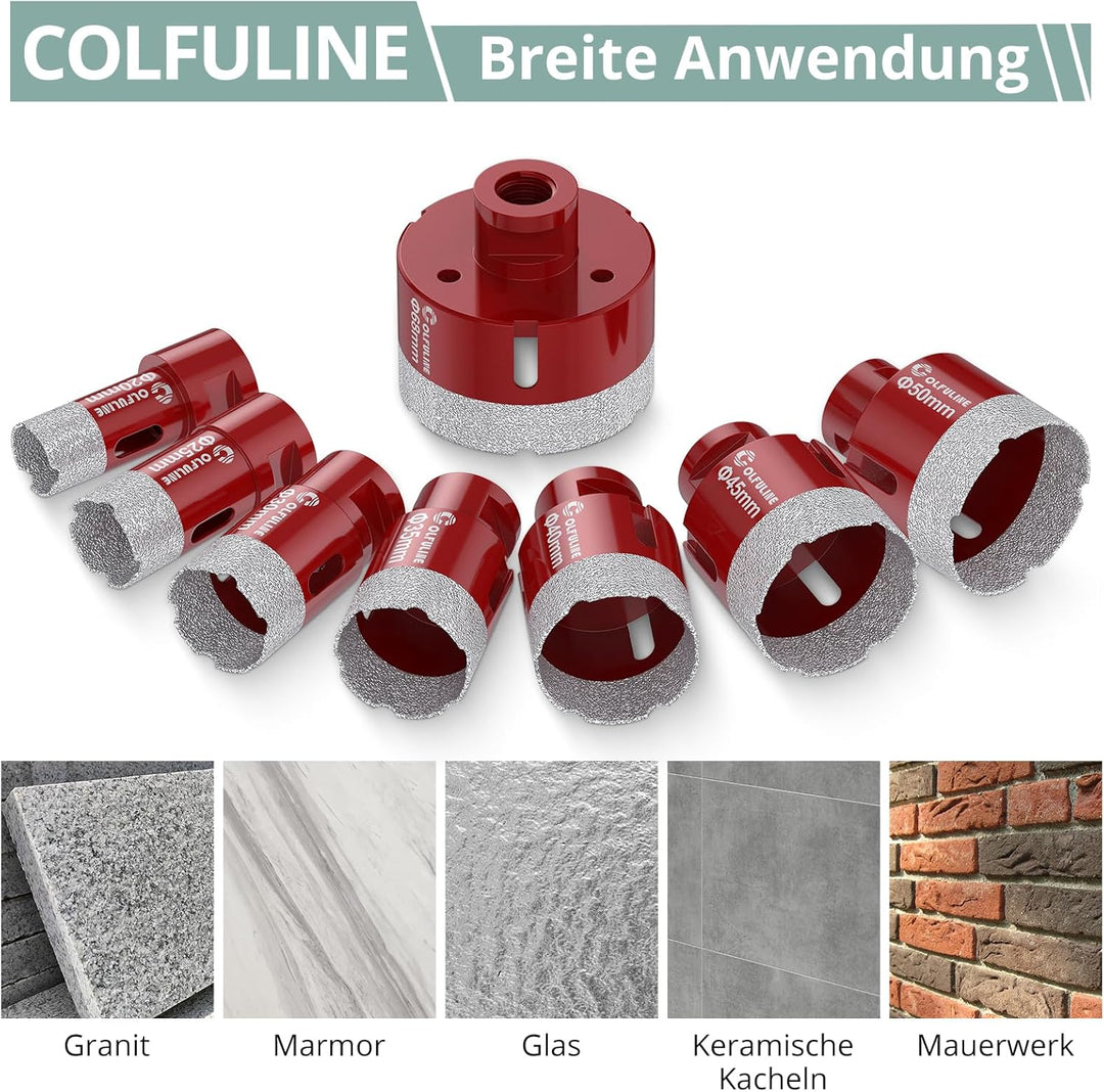 COLFULINE 8PCS Diamantbohrer Set Lochsäge Bohrkrone 20/25/30/35/40/45/50/68 mm Fliesenbohrer Glasboh