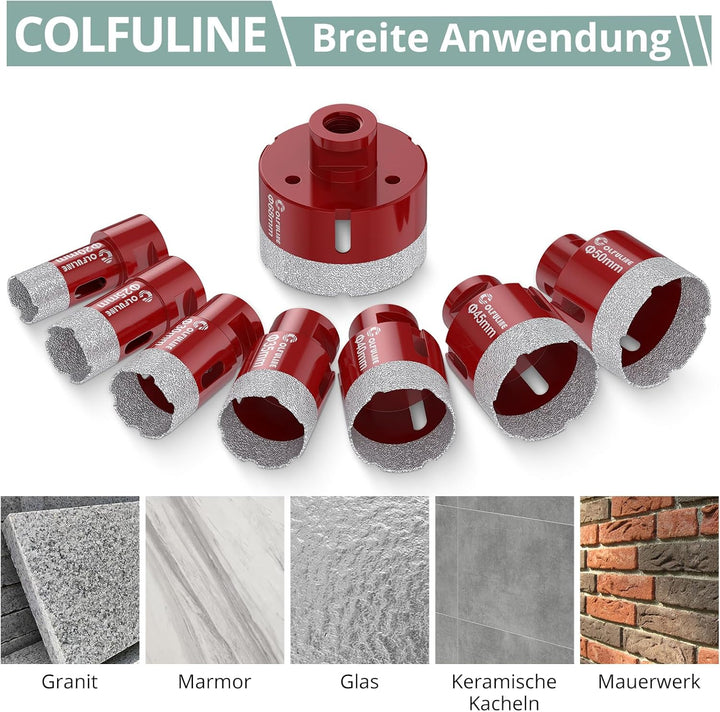 COLFULINE 8PCS Diamantbohrer Set Lochsäge Bohrkrone 20/25/30/35/40/45/50/68 mm Fliesenbohrer Glasboh