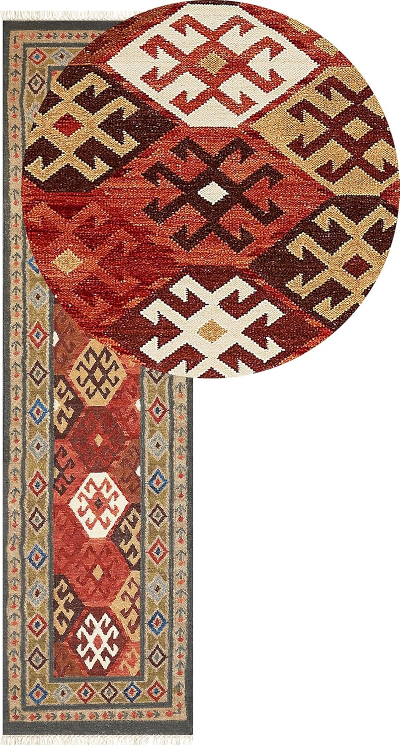 Kelim-Teppich Wolle bunt 80 x 300 cm handgewebt orientalisches Muster Urtsadzor