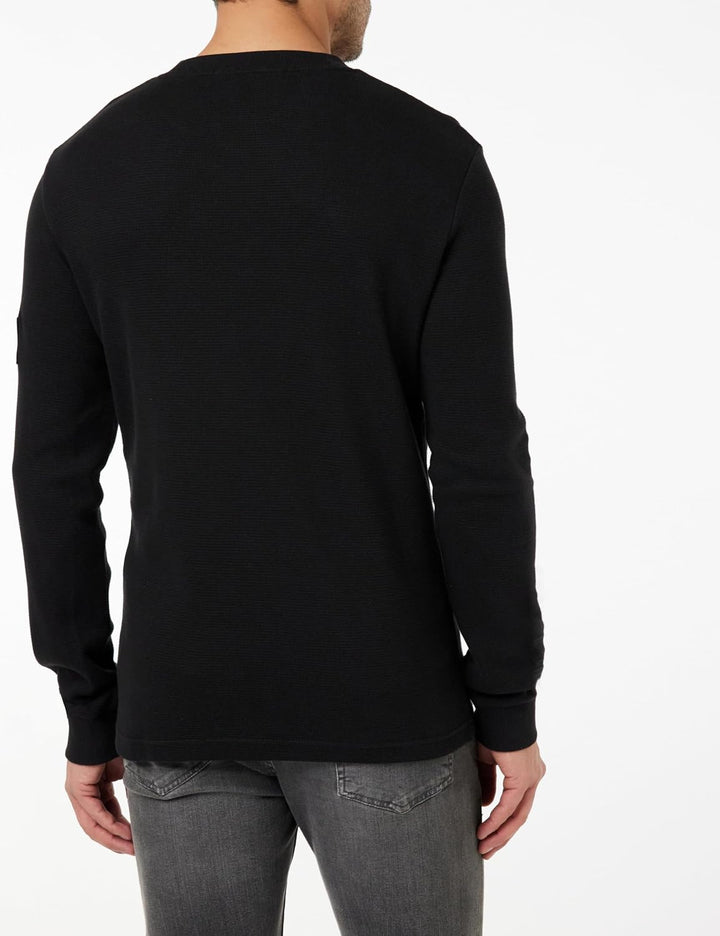 Calvin Klein Jeans Herren Langarmshirt Badge Waffle LS Tee Basic L Black (Ck Black), L Black (Ck Bla