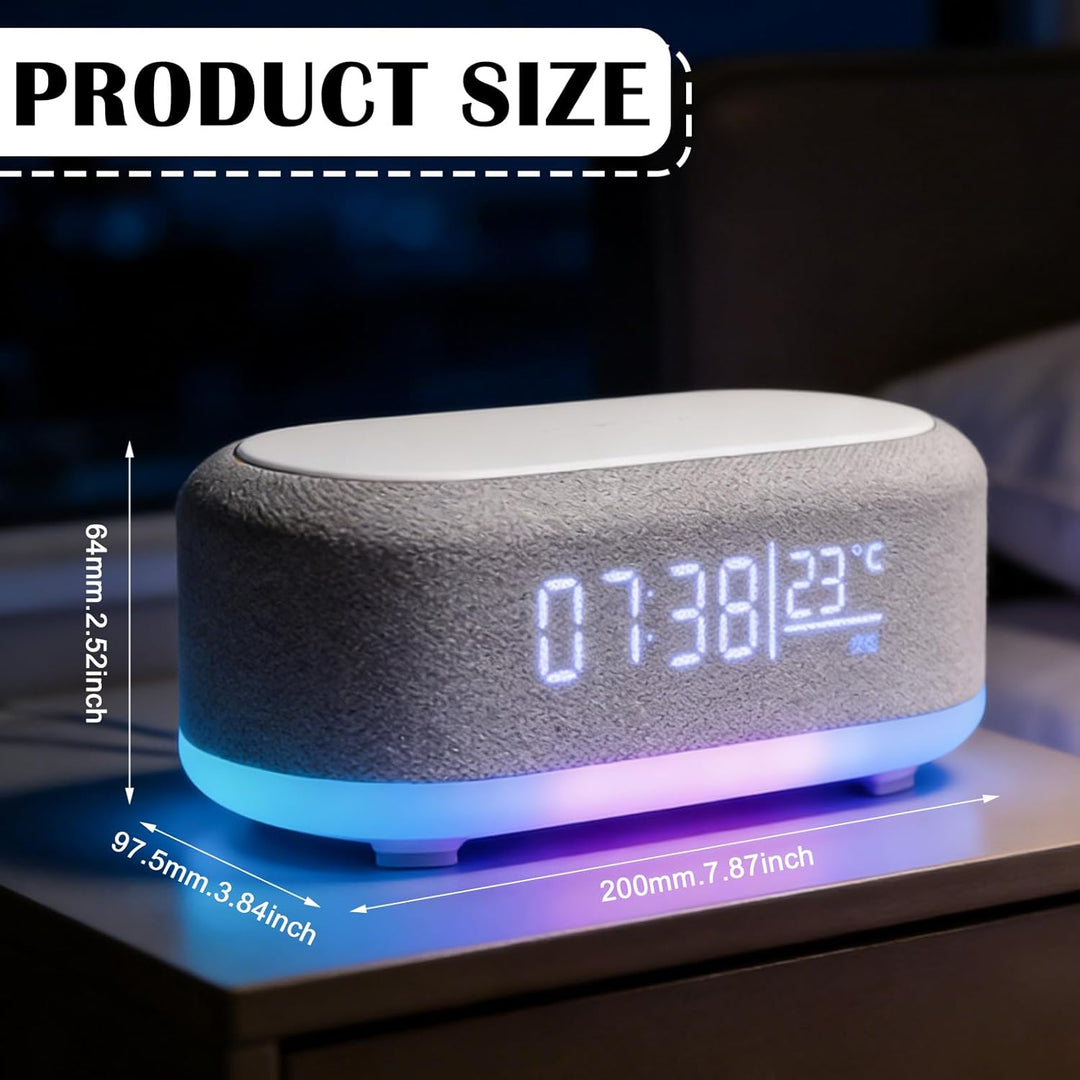 GBKDQQ Digitaler Radiowecker mit Kabelloser Ladestation, 15W Fast Wireless Charger, Bluetooth Wecker