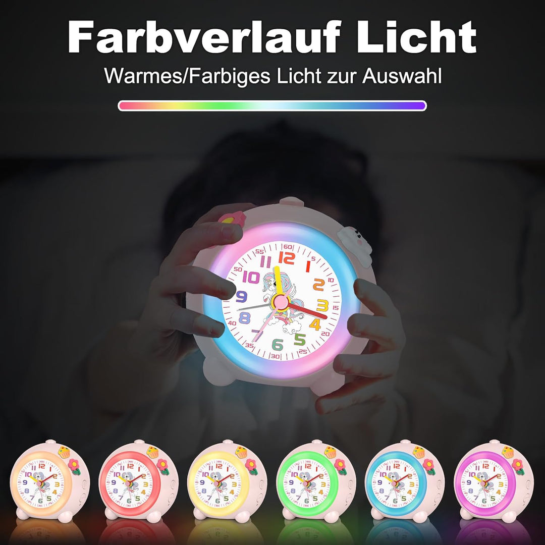 SOCICO Analoger Kinder Wecker Mädchen, Einhorn Design, Lautlos, Ohne Ticken Niedlicher Pfirsich Weck