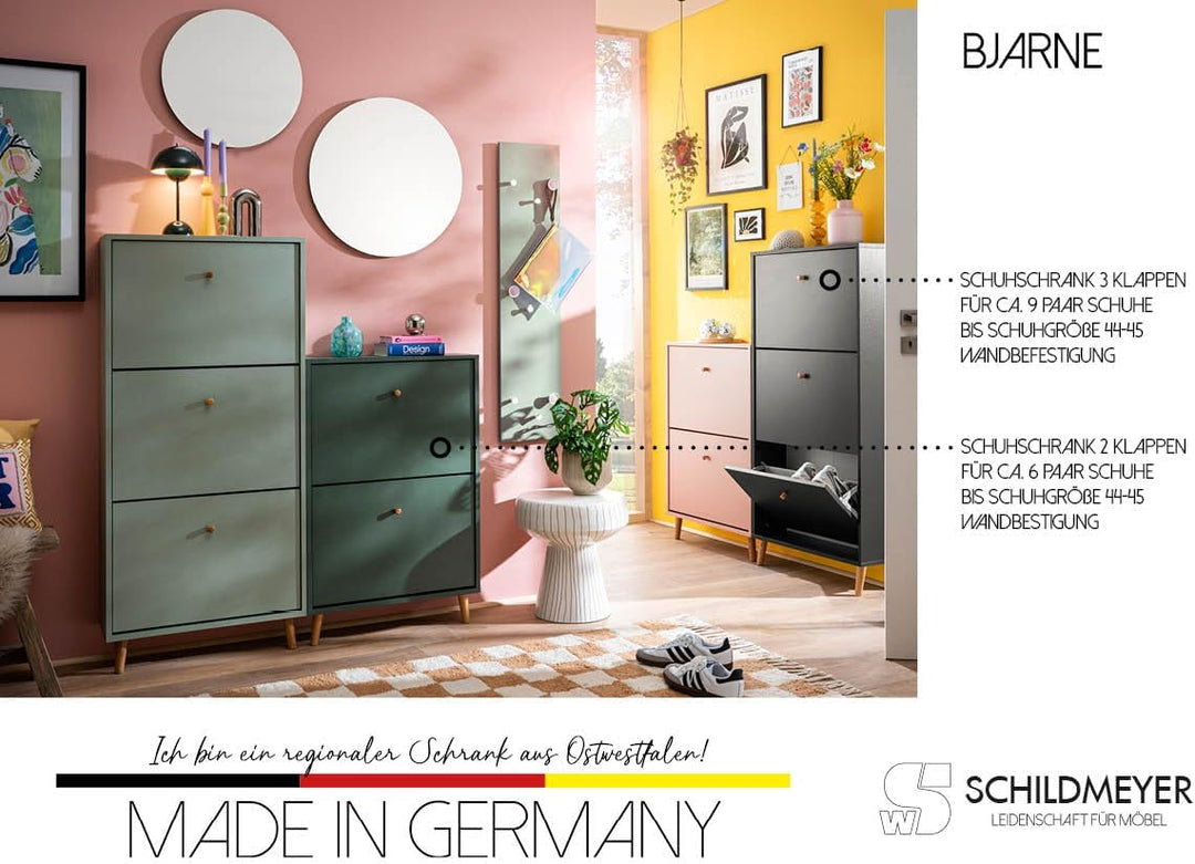 Schildmeyer Bjarne Schuhschrank 160171, waldgrün, 59,8 x 19,5 x 92,2 cm, platzsparend durch geringe
