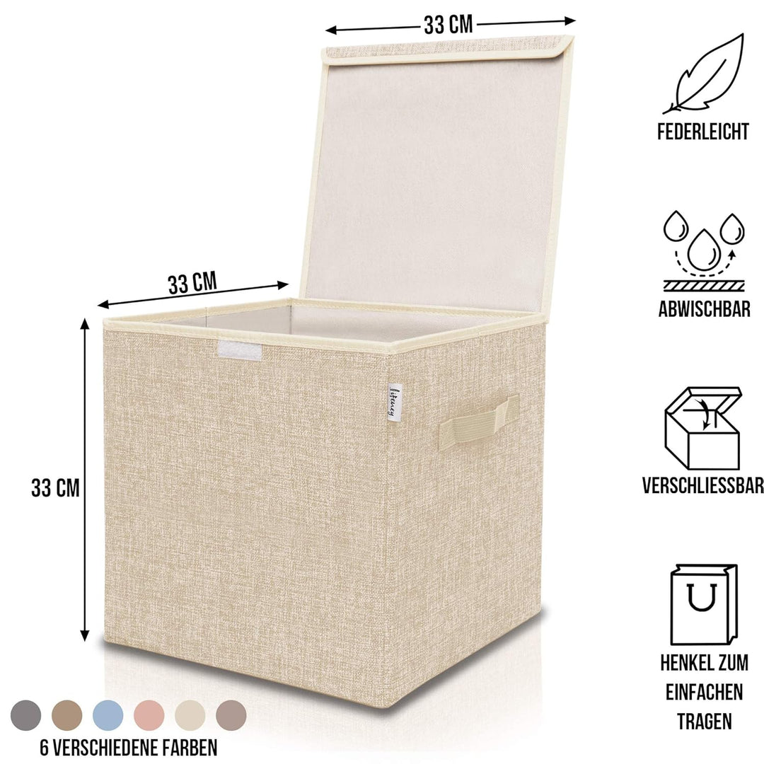 Aufbewahrungsbox mit Deckel in Beige I Faltbare Spielzeugbox passend für Würfelregale I Ordnungsbox