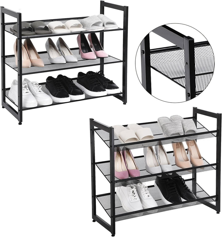 SONGMICS 3 Ebenen Metall-Schuhregal, Meshregal, verstellbare Ablage flach oder abgewinkelt Regalböde
