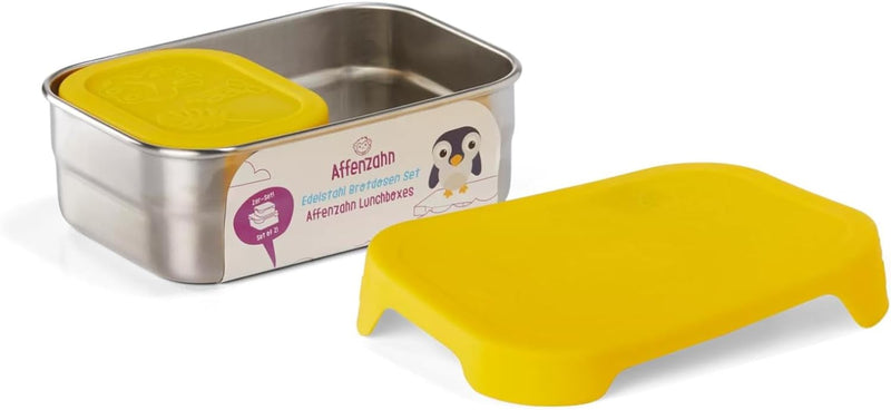 Affenzahn Edelstahl Brotdosen Set inkl. Snack-Box Silikon-Deckel BPA-frei Spülmaschinenfest Tiger, T
