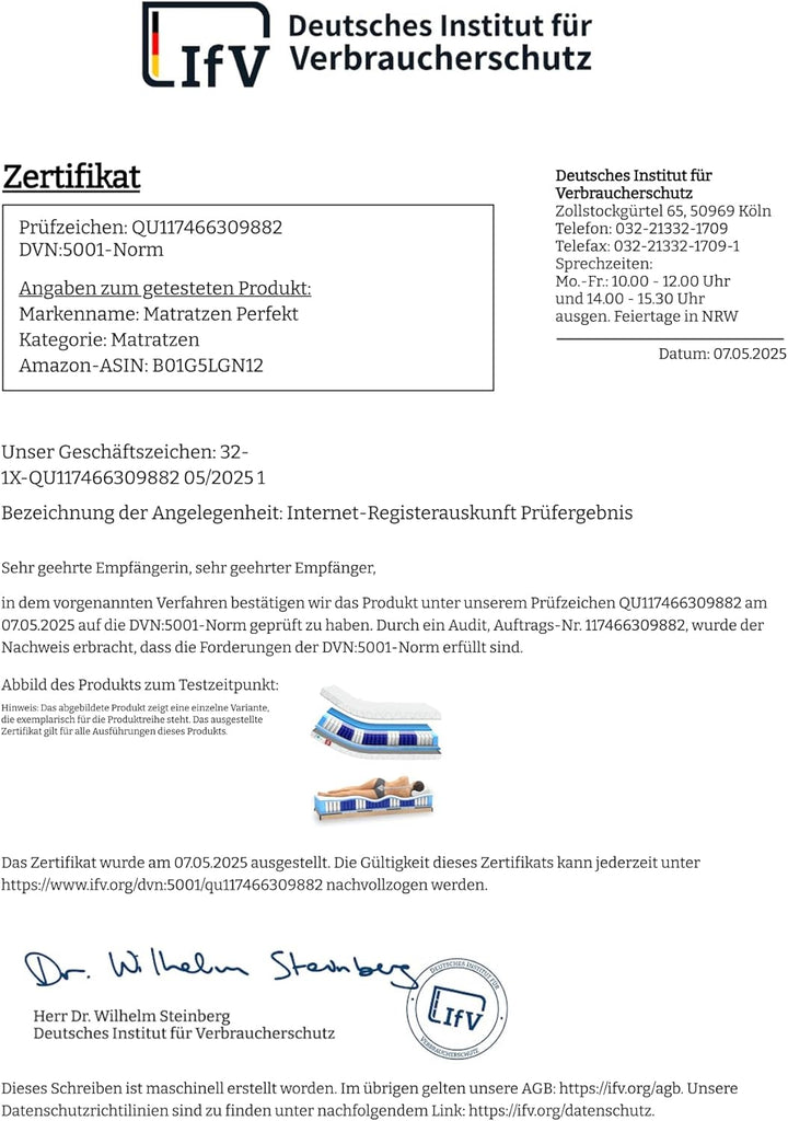 Matratzen Perfekt 7-Zonen Taschenfederkernmatratze Köln, 80 x 200 cm – Tonnentaschenfederkern-Matrat