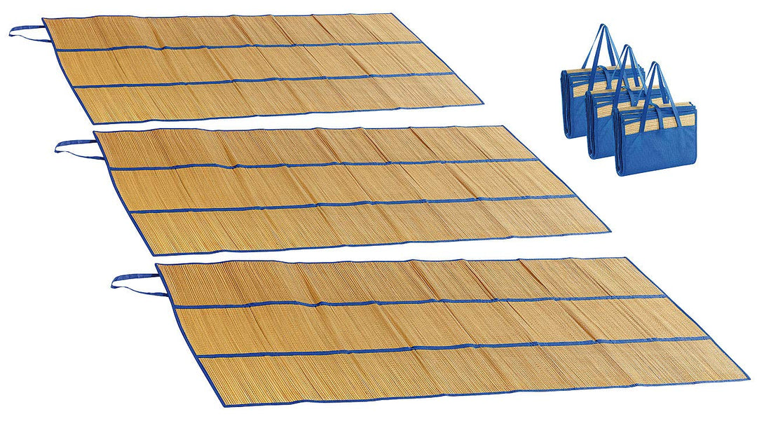 Bastmatten: 3er-Set Faltbare Bast-Strandmatten mit Tragegriffen, 180 x 90 cm (Badematte Bast, kompak