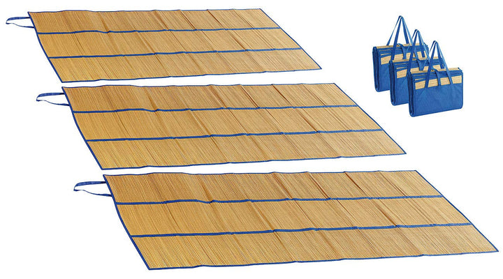 Bastmatten: 3er-Set Faltbare Bast-Strandmatten mit Tragegriffen, 180 x 90 cm (Badematte Bast, kompak