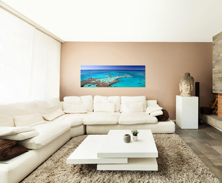 Paul Sinus Art Panoramabild auf Leinwand und Keilrahmen 150x50cm Great Barrier Riff Meer Insel