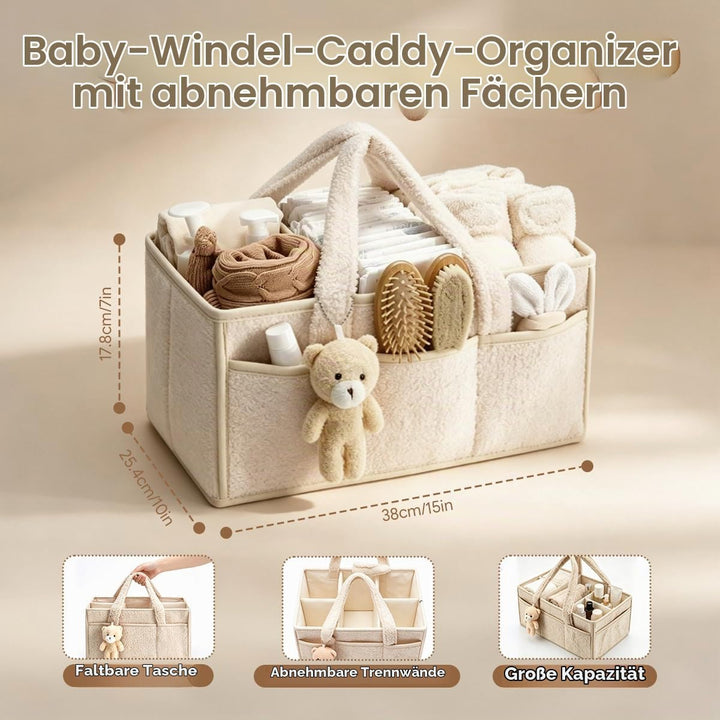 Wickeltasche Organizer, Baby Windel Caddy Organizer für Wickeltisch, Tragbarer Wickelkorb mit Heraus