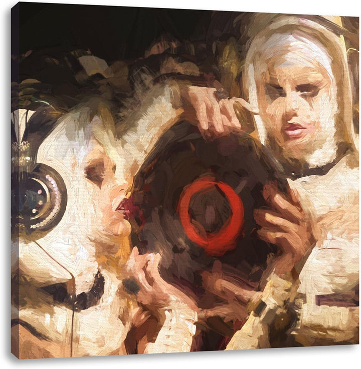 Pixxprint Mysteriöse DJ Frauen Pinsel Effekt, Format: 70x70 auf Leinwand, 70x70