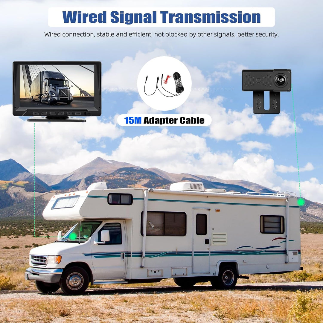 CAMECHO Radar Rückfahrkamera mit 7 Zoll Monitor 12V, IP68 wasserdichte Nachtsicht Weitwinkel Auto Ka
