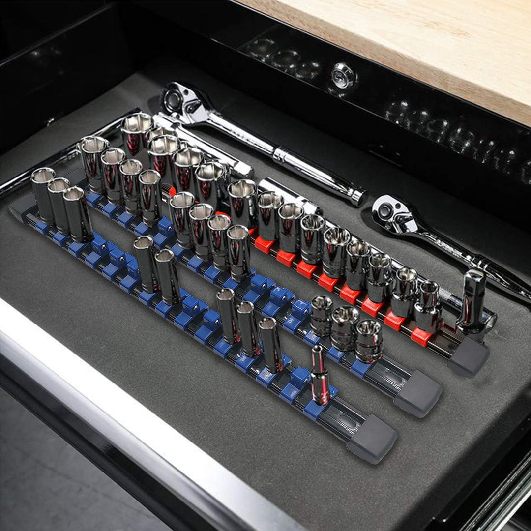 ACEBON 9-tlg Aufsteckschienen-Set für Steckschlüssel-Einsätze | mit 129 Clips | für Einsätze 6,3 mm