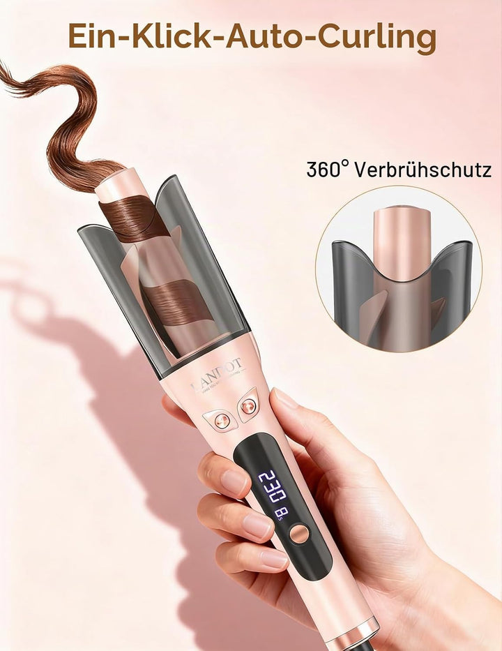 LANDOT 25mm Automatischer Rotierender Lockenstab - Für Beach Waves und Natürliche Locken, mit 8 Temp