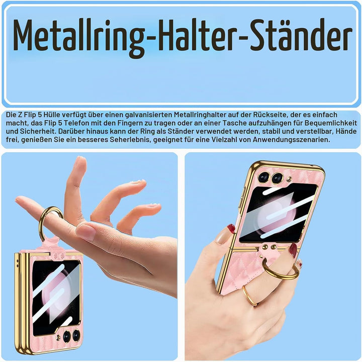 Miimall Lederhülle Kompatibel mit Samsung Galaxy Z Flip 5 Hülle mit Kameraschutz, Z Flip 5 Case mit