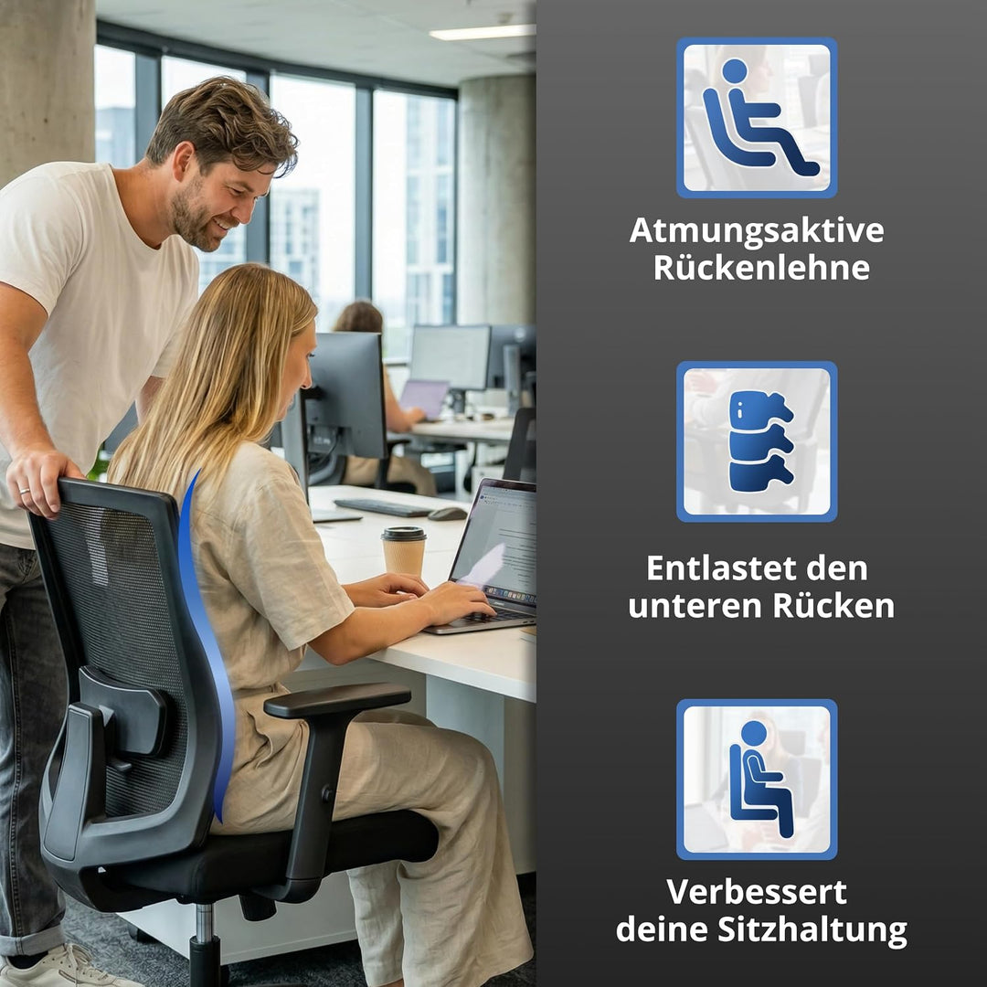 Backerz Bürostuhl Ergonomisch, Schreibtischstuhl mit Verstellbarer Lendenstütze, Büro Stuhl &amp; Drehst