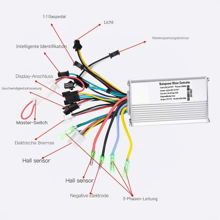 BuyWeek E-Bike Brushless Motor Controller Kit, 36V 48V 250W 350W Elektrofahrrad Bürstenloser Motor C