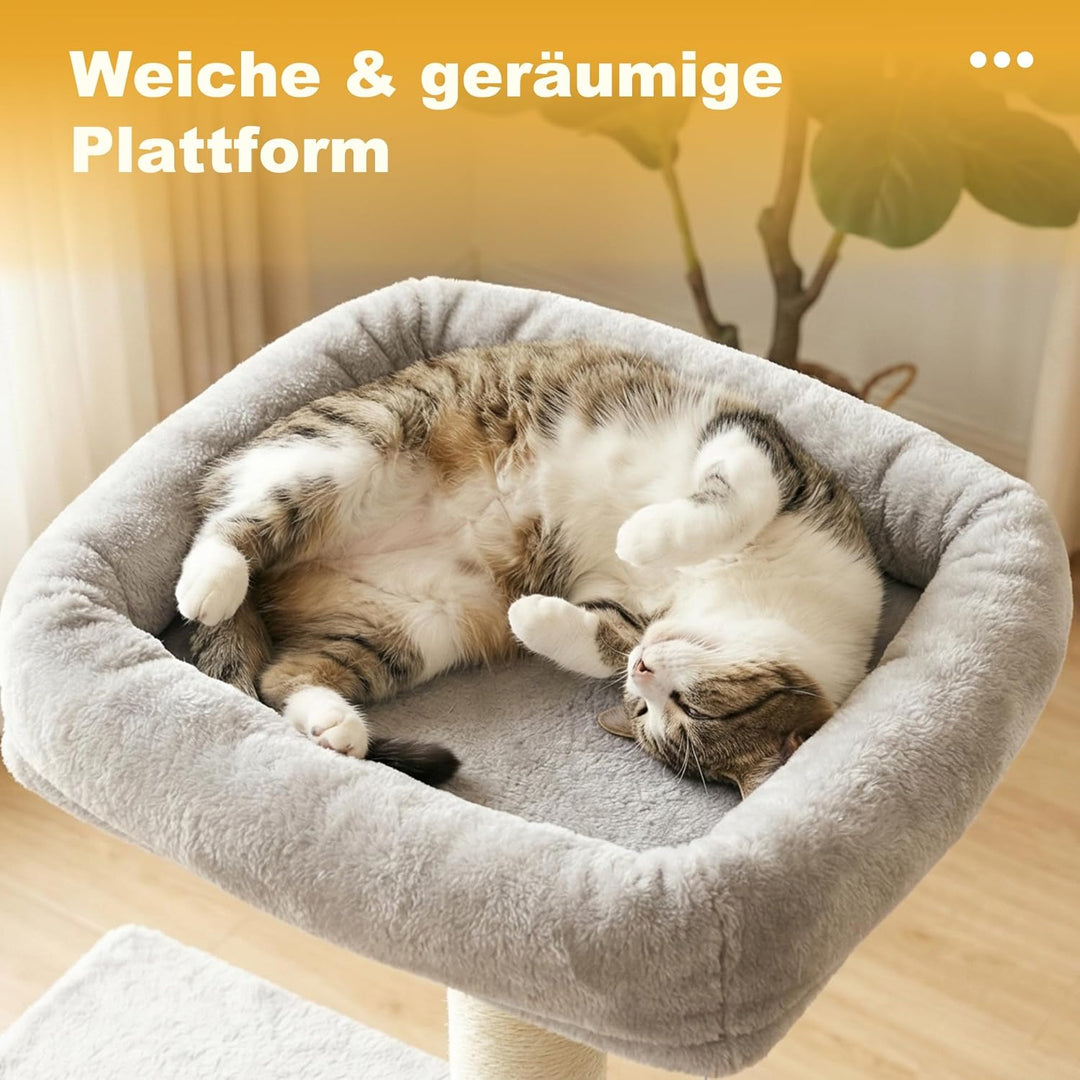 Hey-brother Kratzbaum, 111 cm Katzenbaum mit Spielzeug, Katzenkratzbaum mit Plattform, Hängematte un