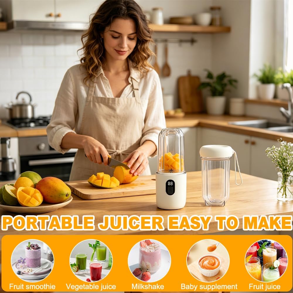 Tragbarer Mixer, 500ML Mixer Smoothie Maker to Go mit Ersatzbecher, USB Wiederaufladbar Portable Ble