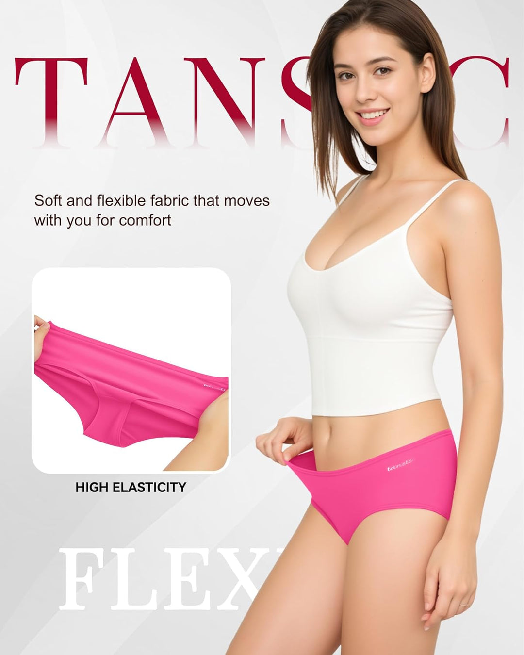 TANSTC Damen Unterhosen Baumwolle 6er-Pack Hipster Slips, Niedrige Taille & Stretch, Atmungsaktiv XS