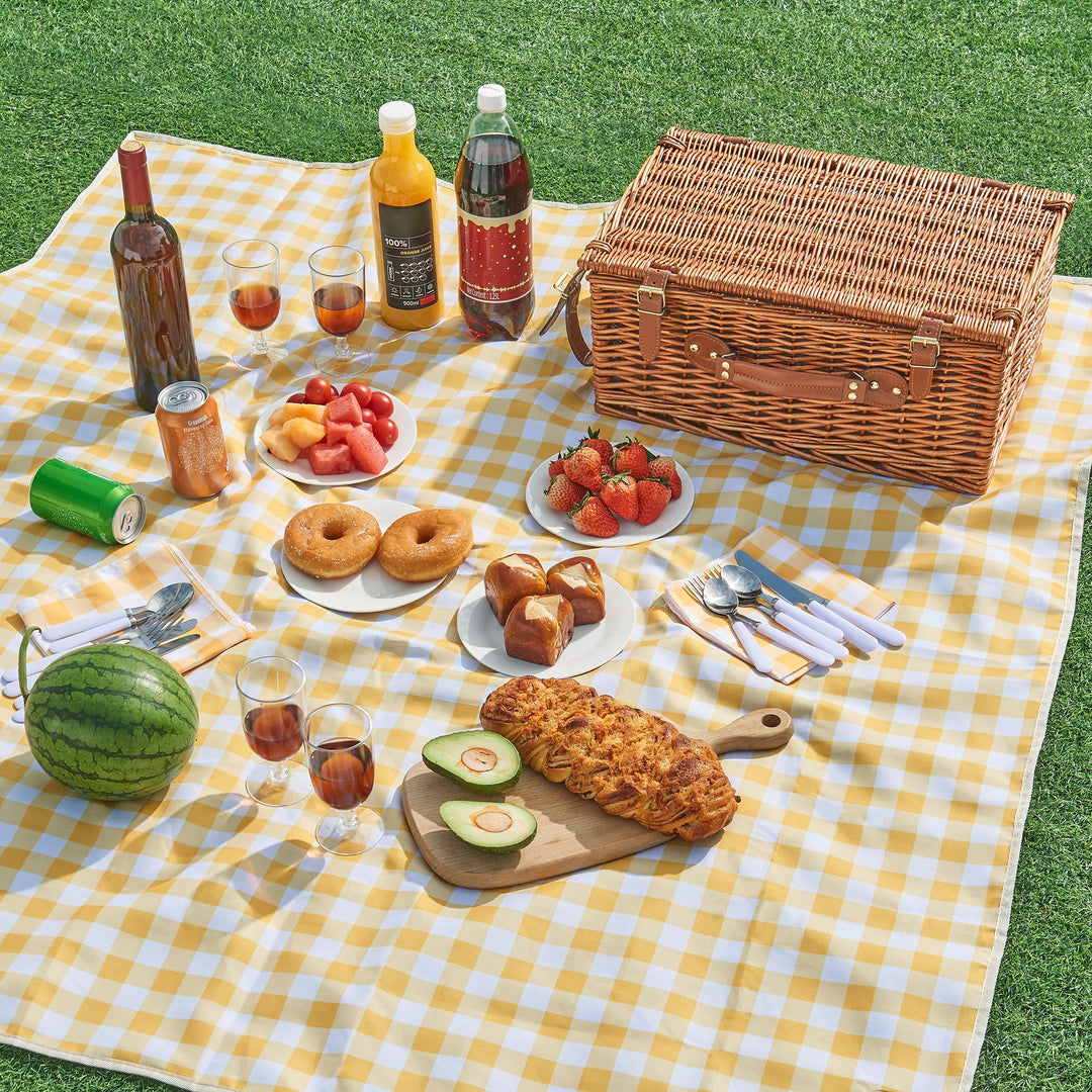 casa.pro Picknickkorb für 4 Personen Brindisi Komplettset mit Kühlfach Weiden Flechtkorb Picknick Se