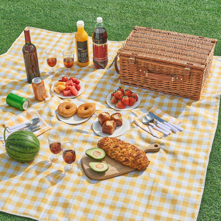 casa.pro Picknickkorb für 4 Personen Brindisi Komplettset mit Kühlfach Weiden Flechtkorb Picknick Se