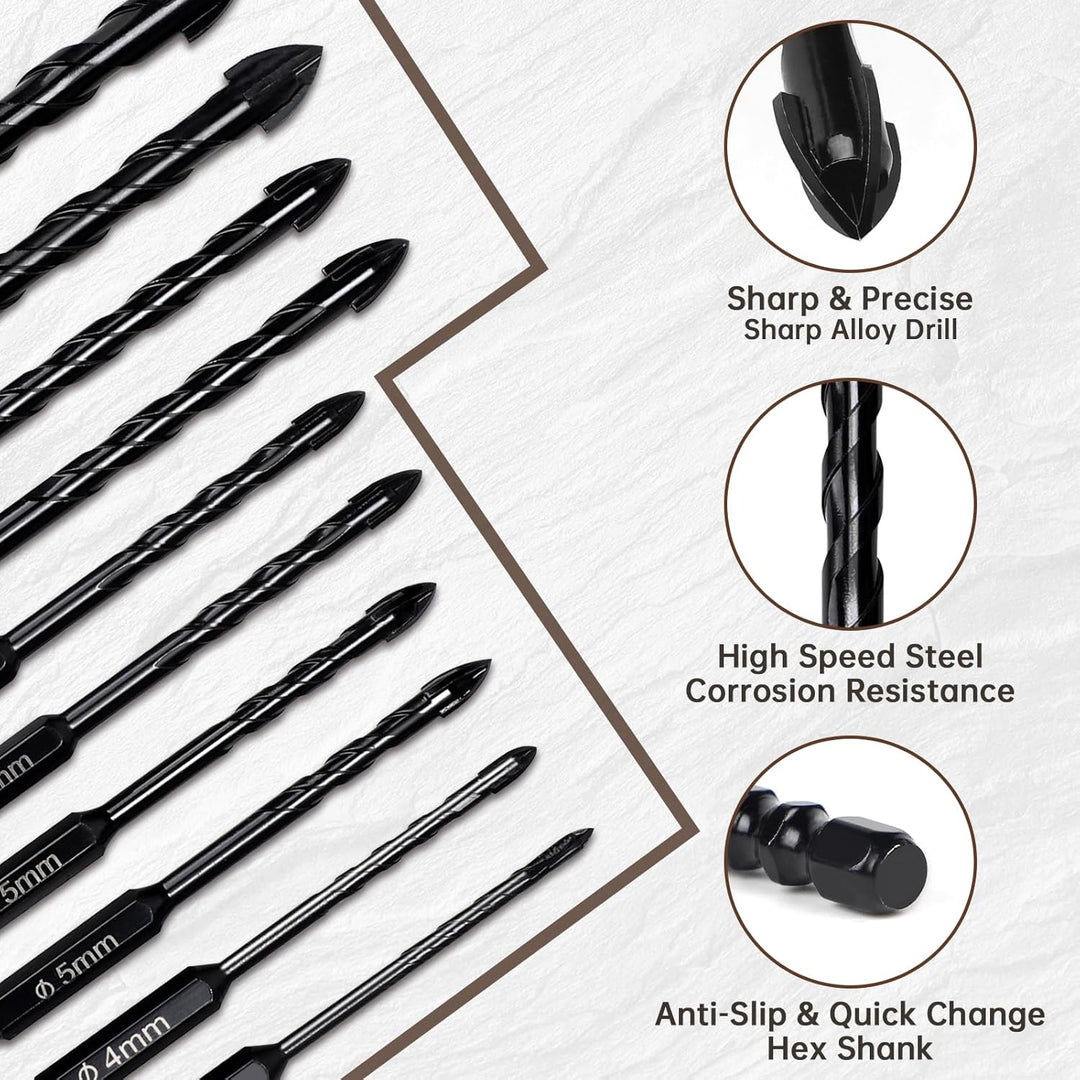 LALAGO Fliesenbohrer Set 10 tlg, Ø 3-12mm, Glasbohrer Set, Betonbohrer Set, Keramikbohrer Set, Unive