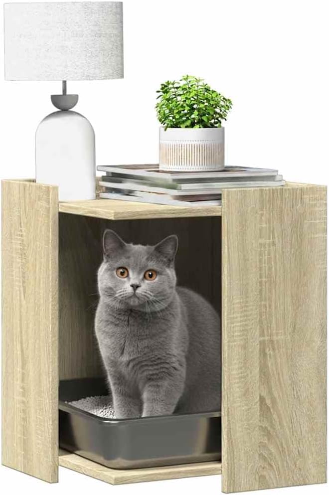 Katzenklo Sonoma Eiche 42x42x51 cm Holzwerkstoff stilvolles Katzenmöbel mit verstecktem Katzenklo Be