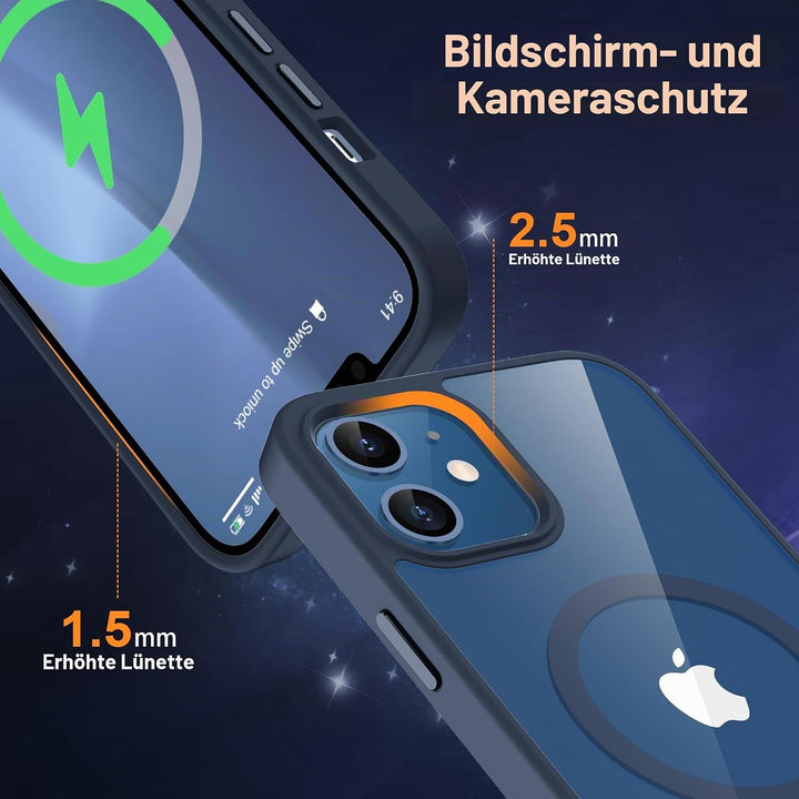 ORETECH für iPhone 12 Hülle 6,1 Zoll mit 2 Schutzfolie, Kompatibel mit Mag-Safe, Stossfest Kratzfest