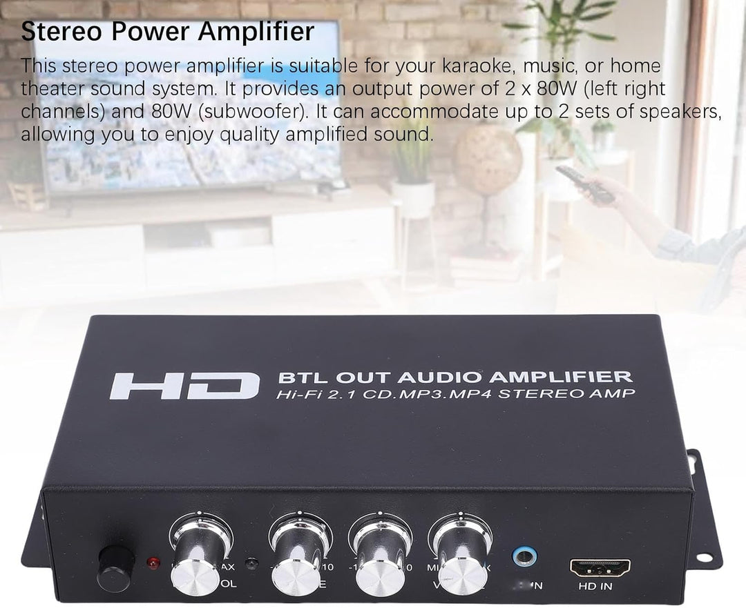 Annadue Stereo-Leistungsverstärker, 2.1-Kanal 240 W Bluetooth 5.0 HiFi-Audio, HDMI-AUX-Eingang, Bass