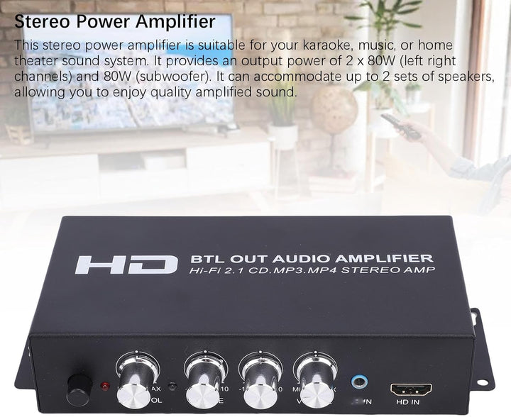 Annadue Stereo-Leistungsverstärker, 2.1-Kanal 240 W Bluetooth 5.0 HiFi-Audio, HDMI-AUX-Eingang, Bass