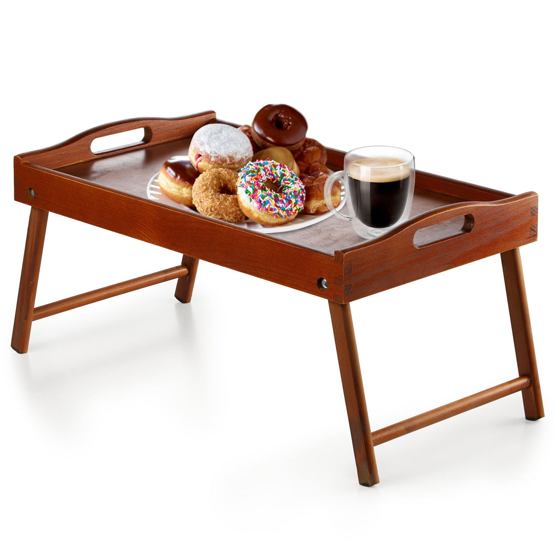 KADAX Betttisch, Frühstückstablett aus Kiefernholz, 19x30x50cm Serviertablett, klappbares Bett-Table