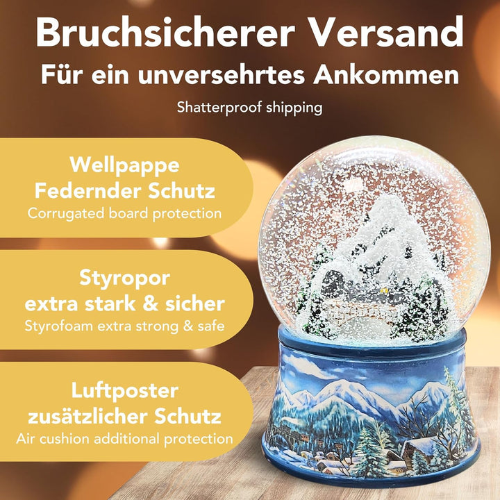Schneekugel Weihnachten Spieluhr (Hellblau Winterlandschaft), Hellblau Winterlandschaft