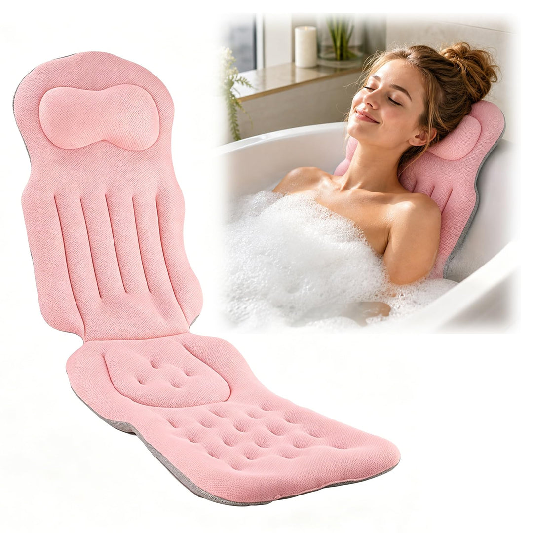 Badewannenkissen Ganzkörper 134×41 cm, Dickes Luxus-Badekissen mit Kopfstütze &amp; Lendenstütze, Schnel