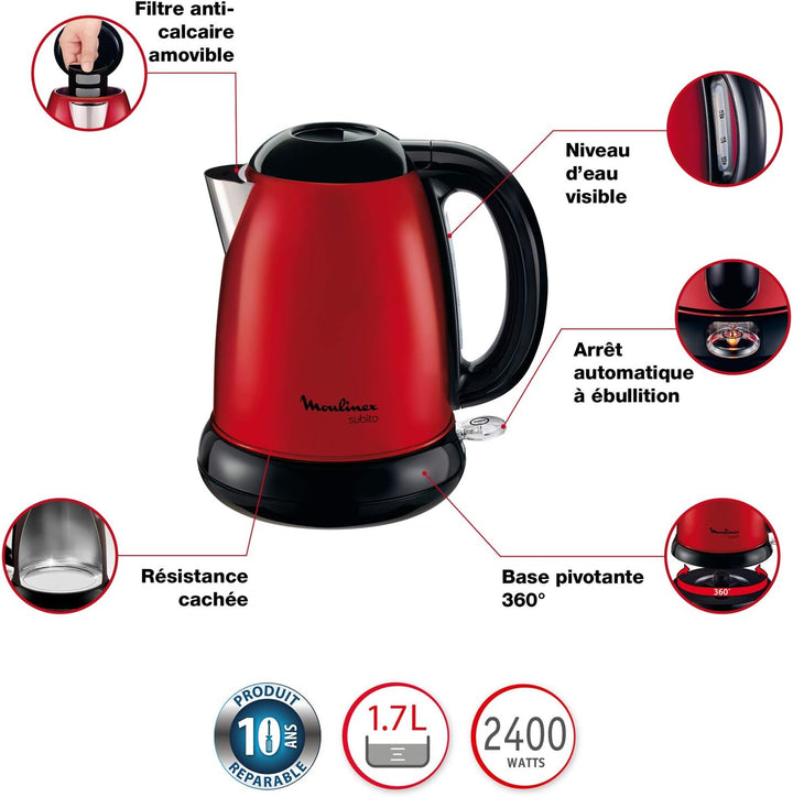 Moulinex Subito BY540510 Red Kettle / Edelstahl & LT261D Toaster Subito, rot metallic,Rot, Schwarz B