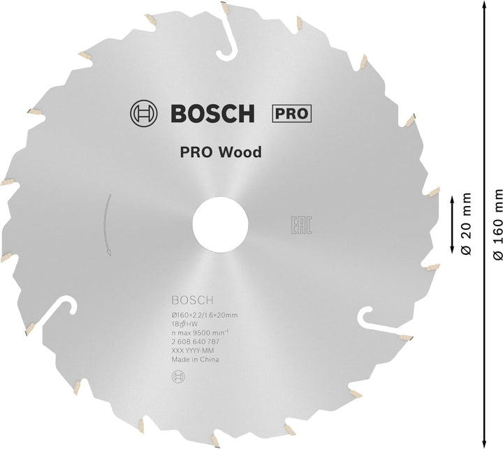 Bosch 1x PRO Wood Kreissägeblatt für Akku-Handkreissägen (für Weichholz, Hartholz, Ø mm, Professiona