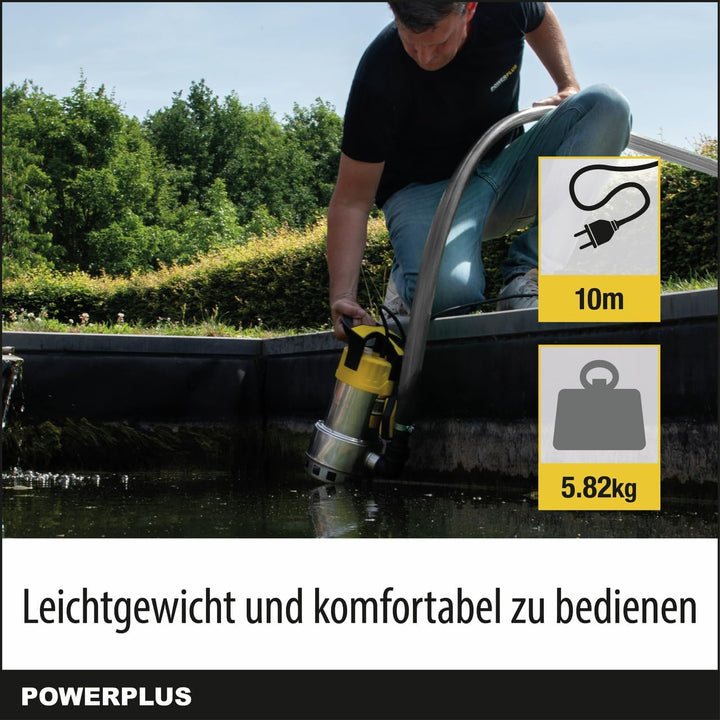 Powerplus Elektrische Wasserpumpe POWXG9537-1100 W Unterwasserpumpe, Maximaltemperatur 35°C und Förd