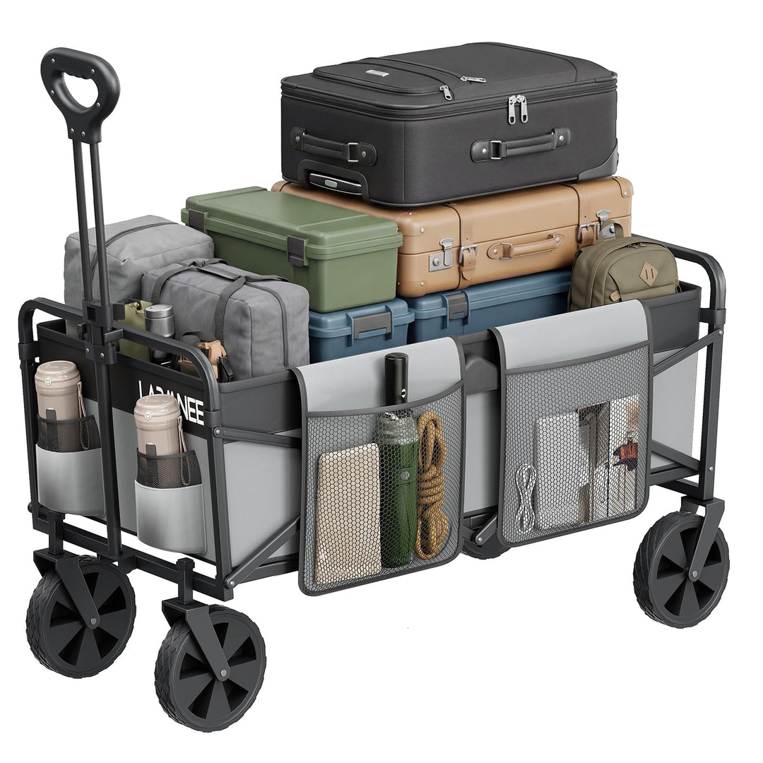 LARMNEE Faltbarer Handwagen, Gartenwagen, tragbarer Campingwagen mit verstellbarem Griff und 4 verst