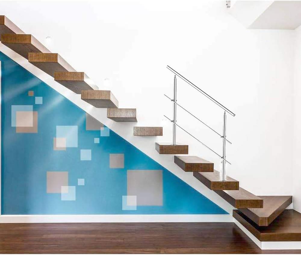 Tubiaz Edelstahl Handlauf Treppengeländer Geländer für Treppen Brüstung Balkon 100CM mit 2 Querstreb