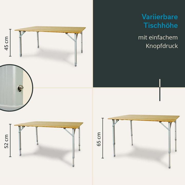 Skandika Bambus Campingtisch Tolja | Faltbarer Tisch mit Netzablage, versch. Grössen, 3-Fach höhenve