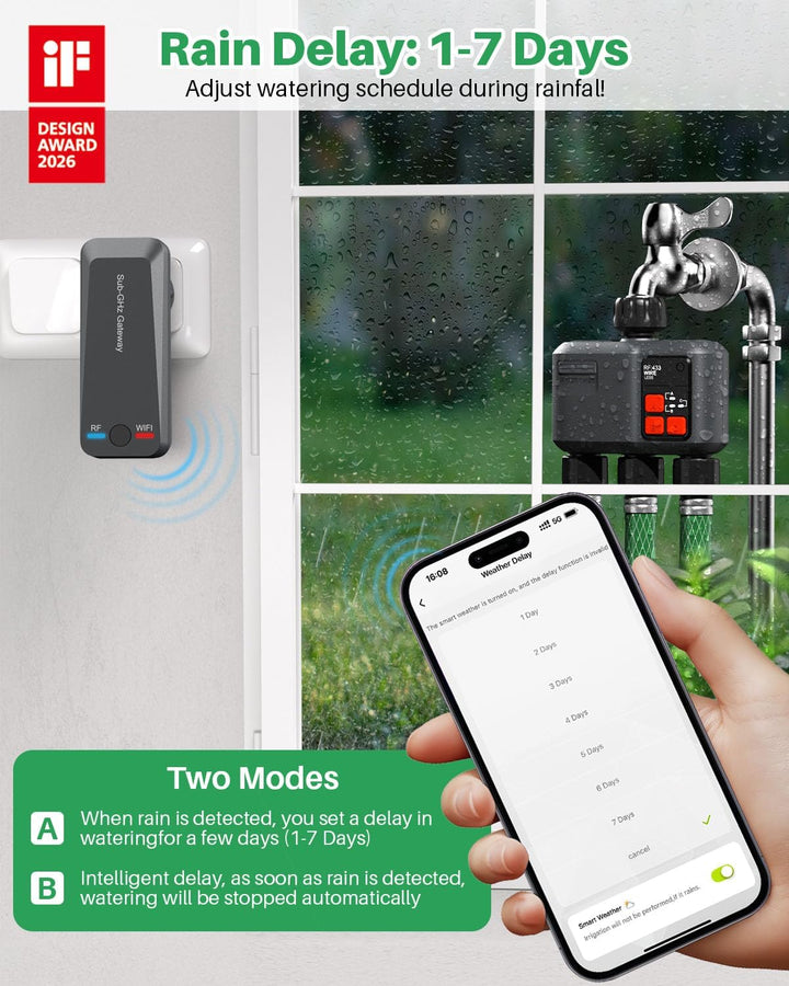 Bewässerungscomputer WLAN 3 Ausgänge mit 300M RF-Technologie, Bewässerungsuhr für Gartenbewässerung