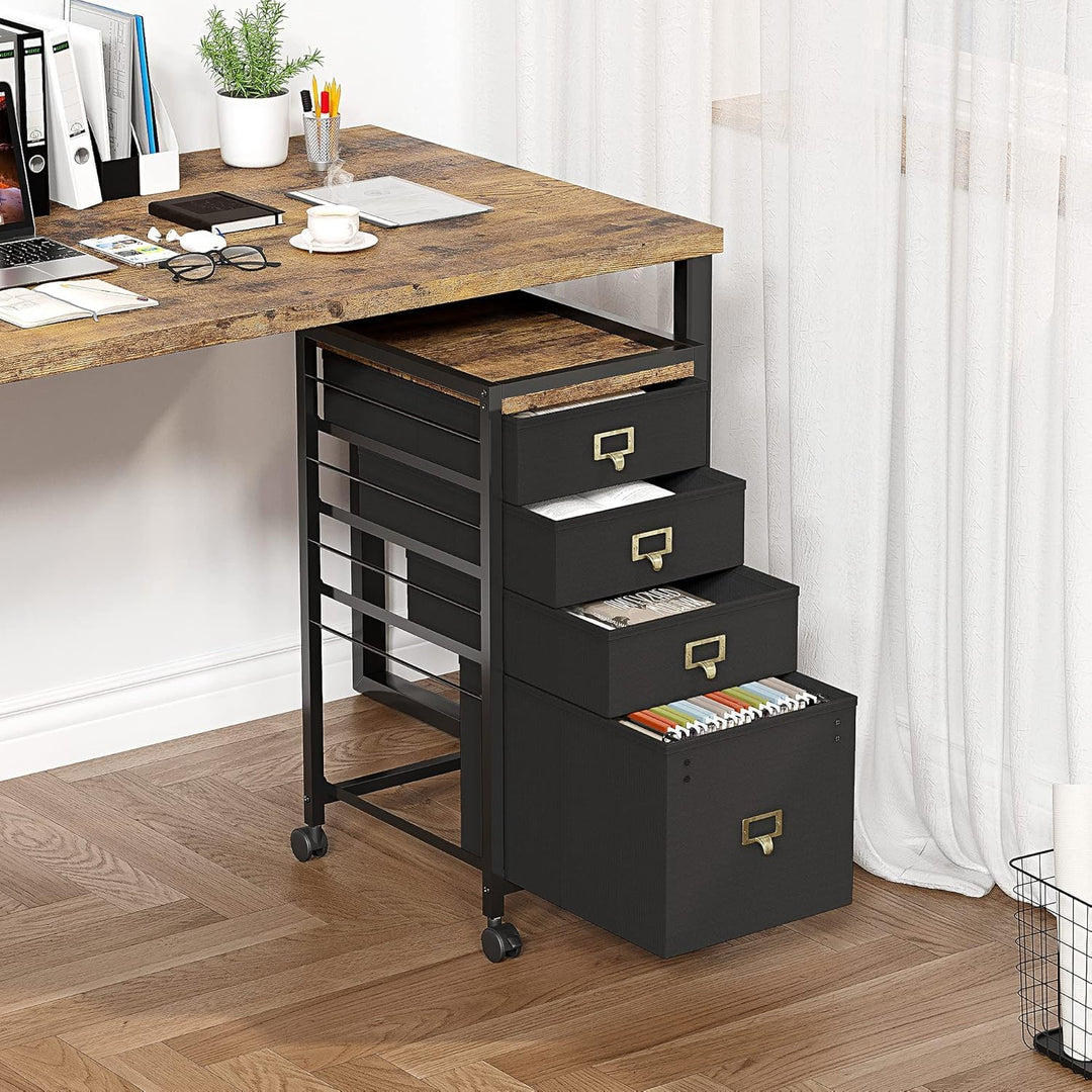 Mobiler aktenschrank mit 4 Stoff-Schublade,Büroschrank mit 4 Rollen,Vertikaler Aktenschrank für A4 o