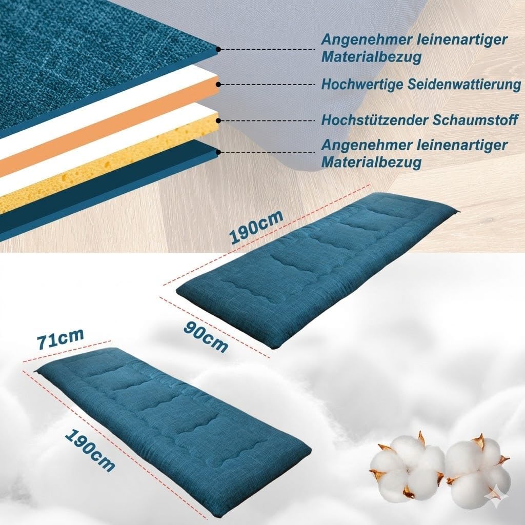 MAXYOYO Tragbare Faltbare Futon -Matratze, Hypoallergene Stoff- Und Speicherschaummatratzenpads Mit