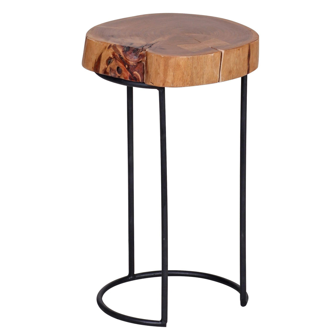 FineBuy Beistelltisch Massiv-Holz Wohnzimmer-Tisch Metallbeine Landhaus-Stil Baumstamm-Form Echt-Hol